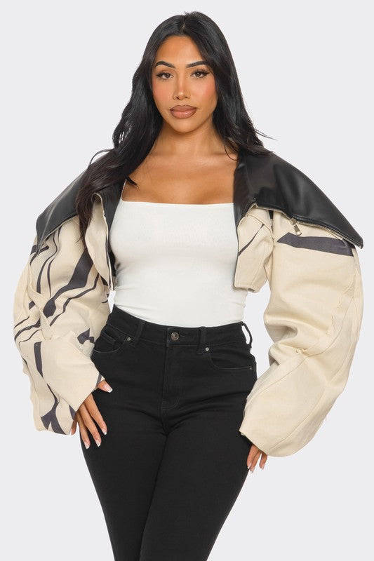 Stacey B's Two-Tone Puff Sleeve Bomber Jacket