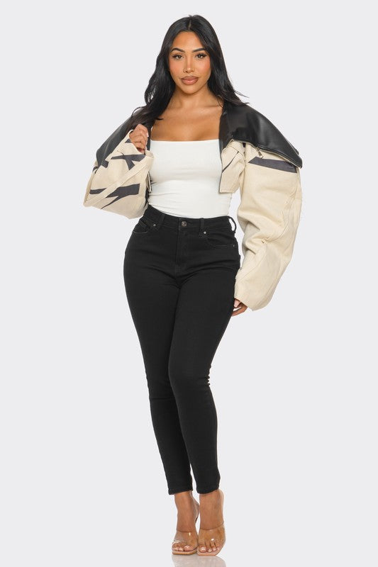 Stacey B's Two-Tone Puff Sleeve Bomber Jacket