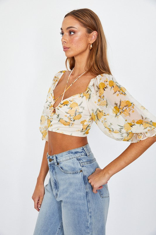 Stacey B's Chiffon Balloon Sleeved Bustier Crop Top