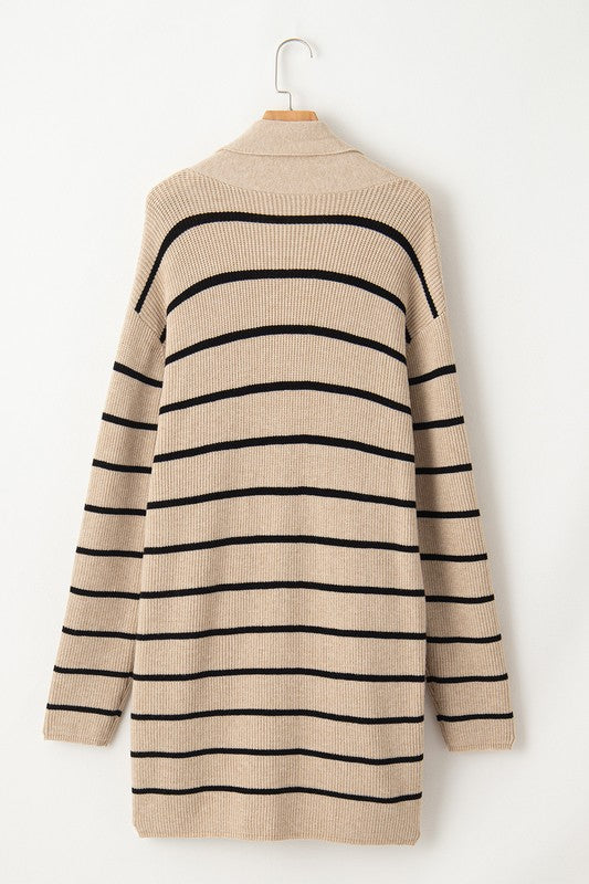 Stacey B's Stripe Side Pockets Open Front Cardigan