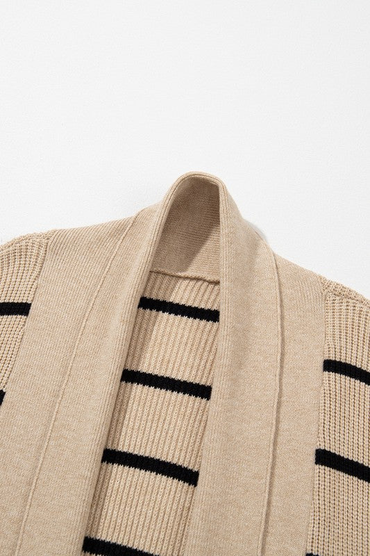 Stacey B's Stripe Side Pockets Open Front Cardigan