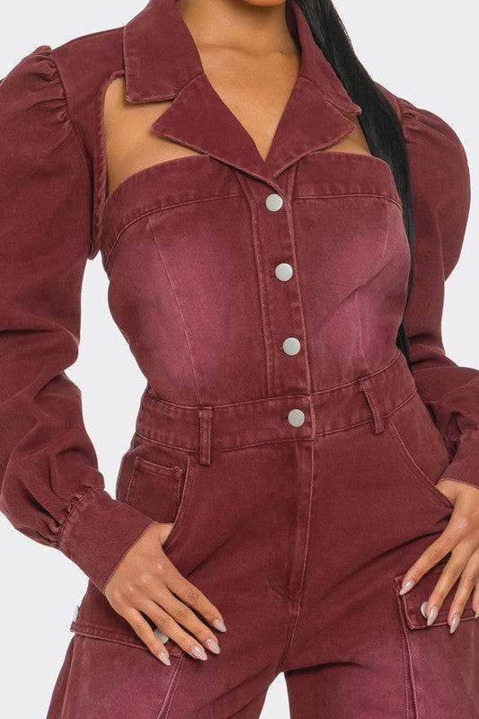 Stacey B's Vintage Inspired Utility Burgundy Jumpsuit