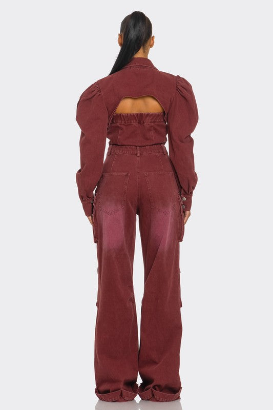 Stacey B's Vintage Inspired Utility Burgundy Jumpsuit