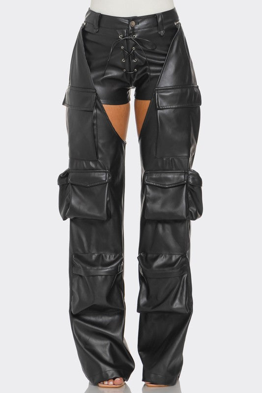 Stacey B's Cut Out Leather Cargo Pants