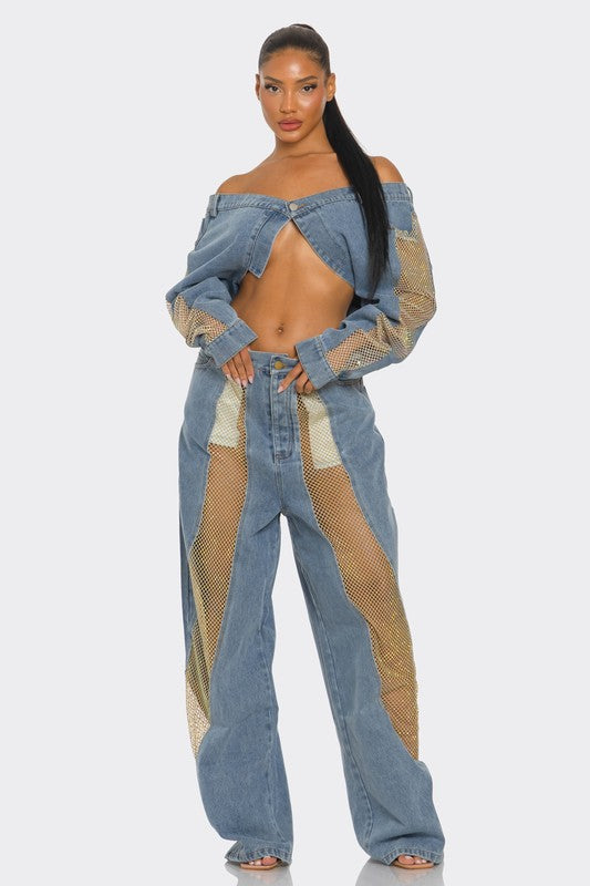 Stacey B's Mesh Fusion Denim Set