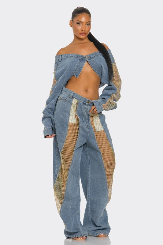 Stacey B's Mesh Fusion Denim Set