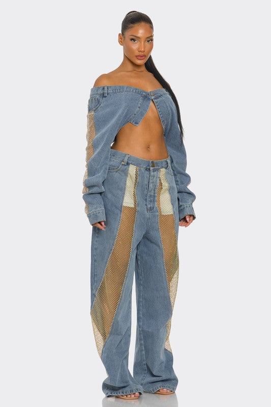 Stacey B's Mesh Fusion Denim Set