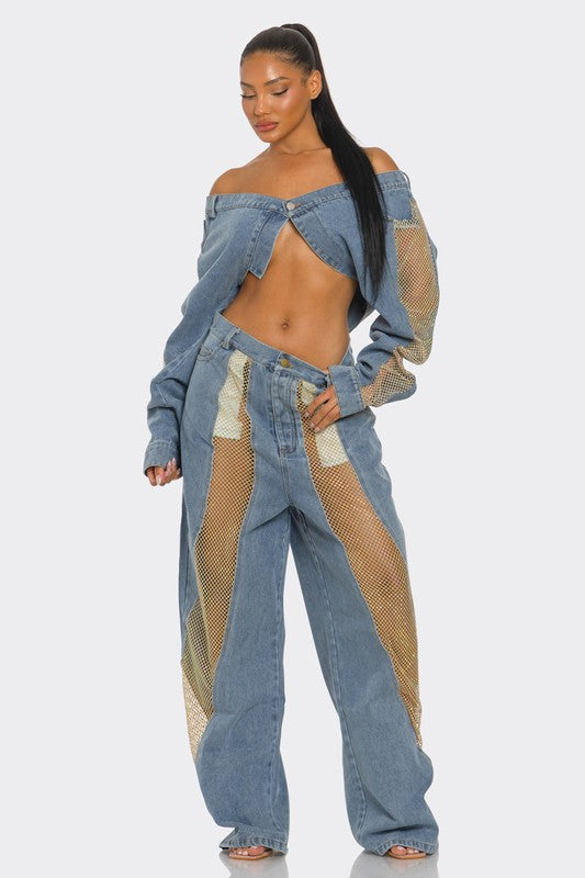 Stacey B's Mesh Fusion Denim Set