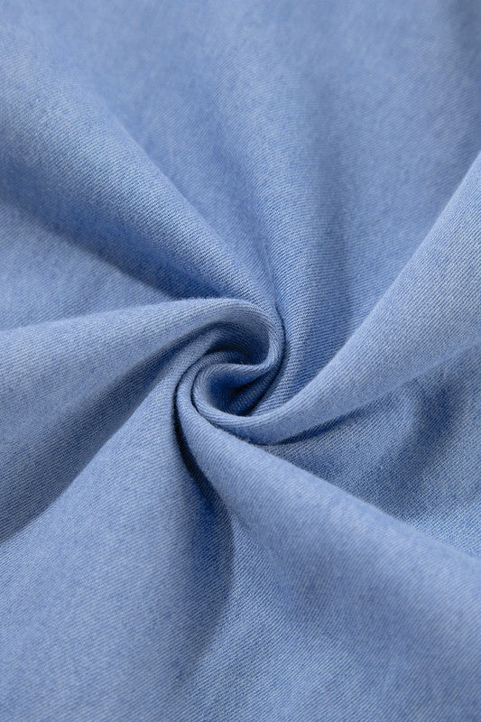 Stacey B's Puff Sleeve Tiered Ruffled Chambray Mini Dress