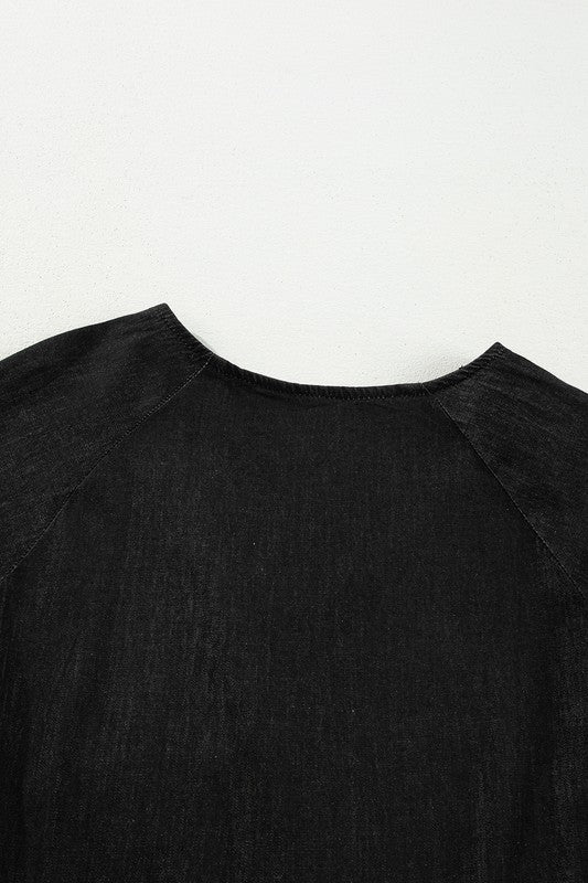 Stacey B's Puff Sleeve Tiered Ruffled Chambray Mini Dress