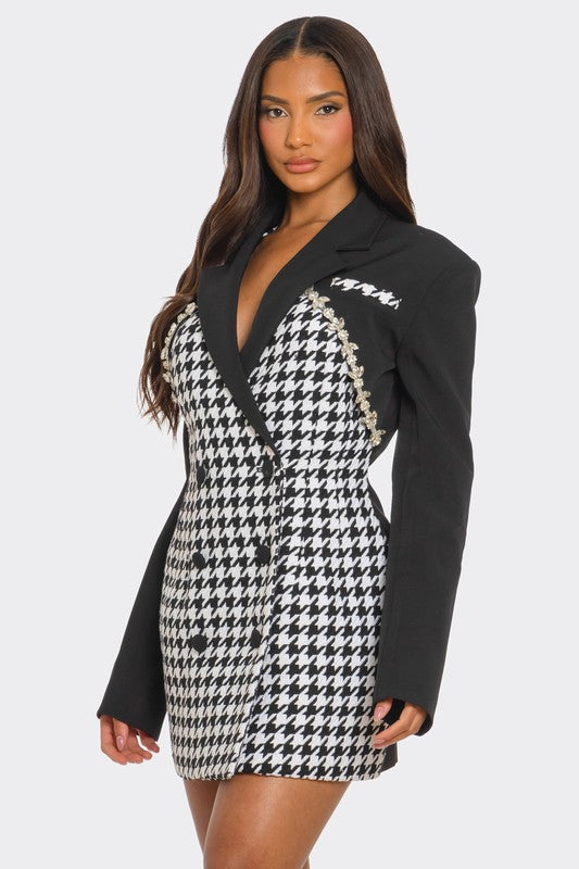 Stacey B's Monochrome Glam Houndstooth Blazer Dress