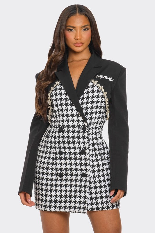 Stacey B's Monochrome Glam Houndstooth Blazer Dress