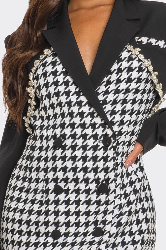 Stacey B's Monochrome Glam Houndstooth Blazer Dress