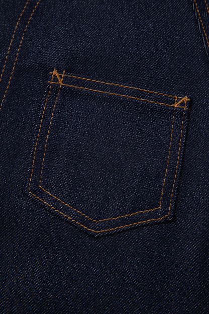 Stacey B's Navy Blue Contrast Collar Stitched Detail Button Denim Jacket