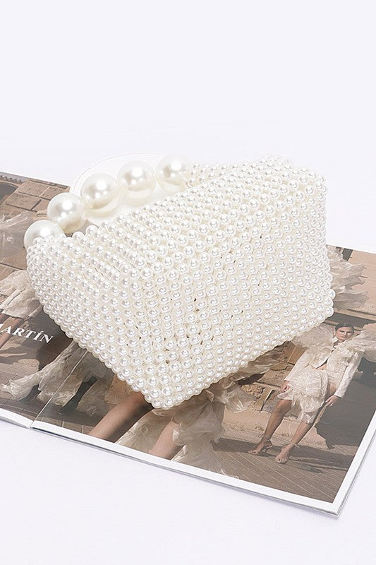 Stacey B's Weaved Pearl Top Handle Mini Clutch