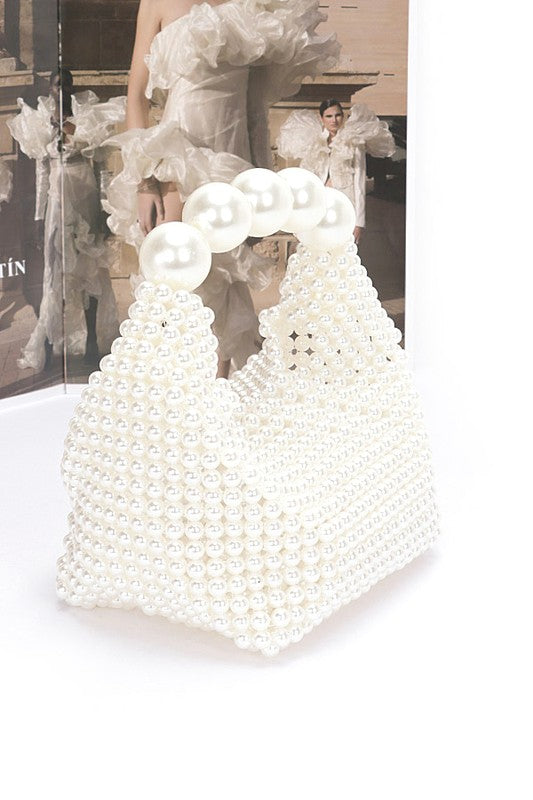 Stacey B's Weaved Pearl Top Handle Mini Clutch