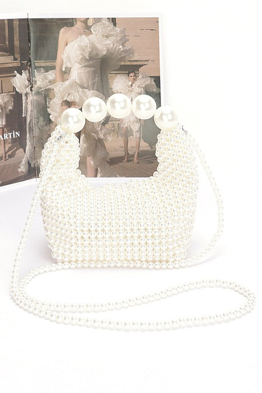 Stacey B's Weaved Pearl Top Handle Mini Clutch