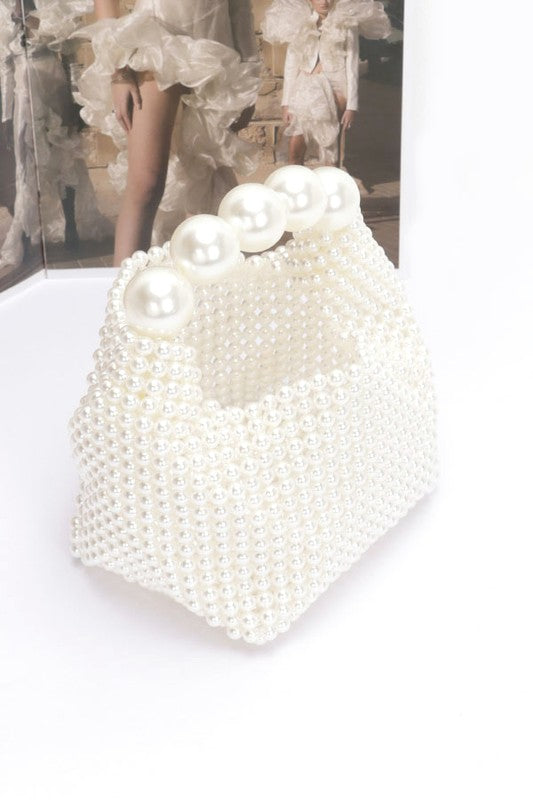 Stacey B's Weaved Pearl Top Handle Mini Clutch