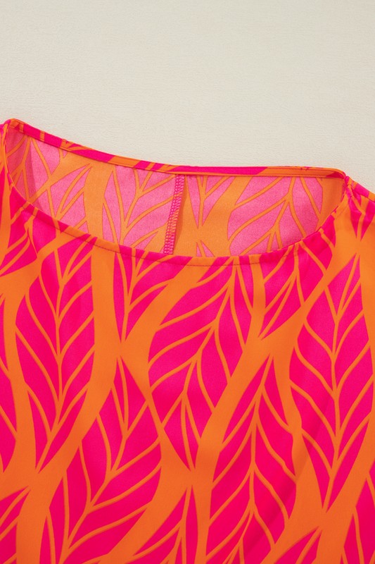 Stacey B's Tropical Leaf Print Smocked Cuffs Loose Blouse