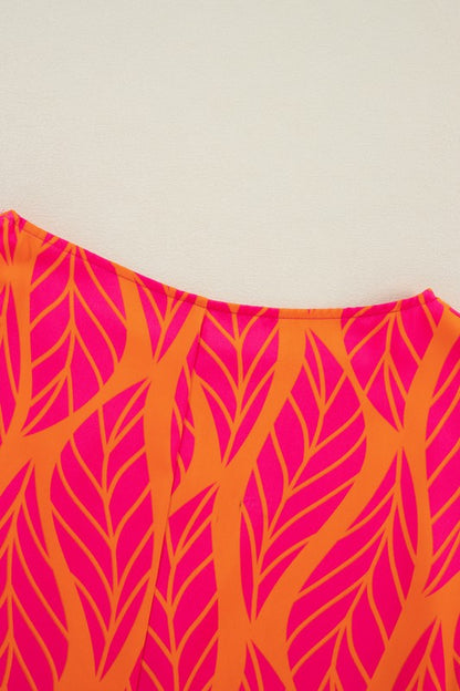 Stacey B's Tropical Leaf Print Smocked Cuffs Loose Blouse