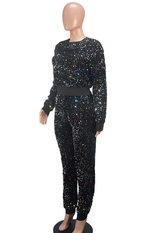 Stacey B's Women Fashion Sequin Two Piece Pant Set