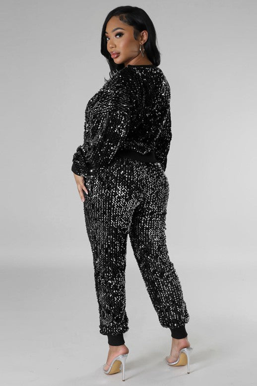 Stacey B's Women Fashion Sequin Two Piece Pant Set