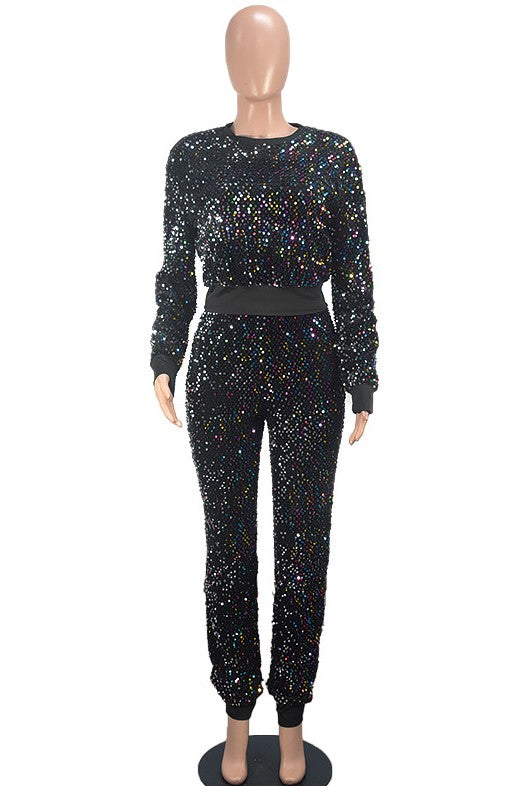 Stacey B's Women Fashion Sequin Two Piece Pant Set