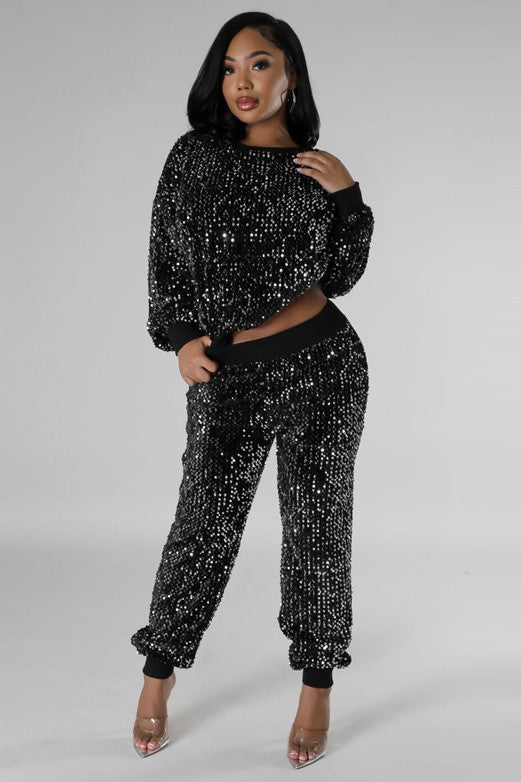 Stacey B's Women Fashion Sequin Two Piece Pant Set