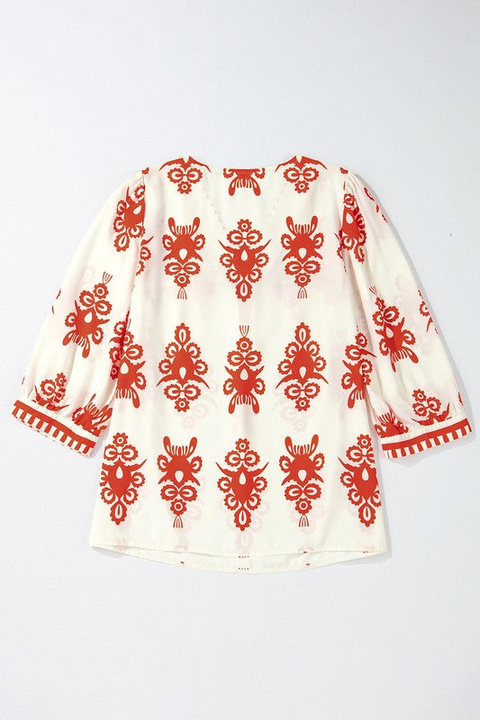 Stacey B's Women Geometric Printed 3/4 Sleeve V Neck Blouse