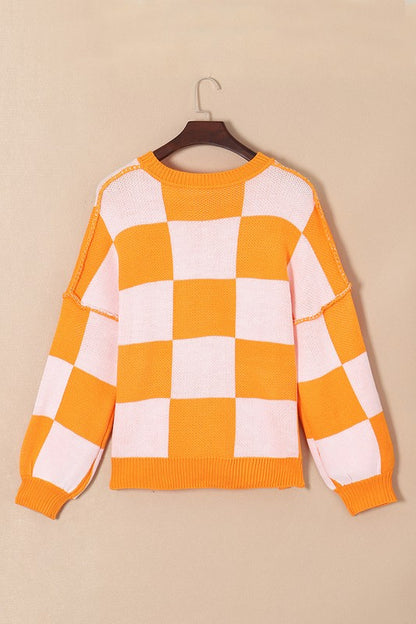 Stacey B's Women Checkered Bishop Sleeve Sweater