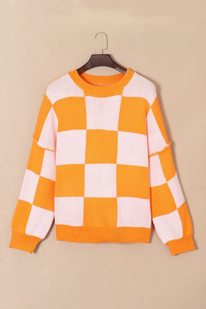 Stacey B's Women Checkered Bishop Sleeve Sweater