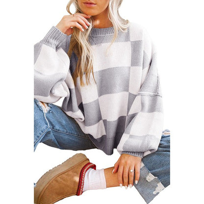 Stacey B's Women Checkered Bishop Sleeve Sweater