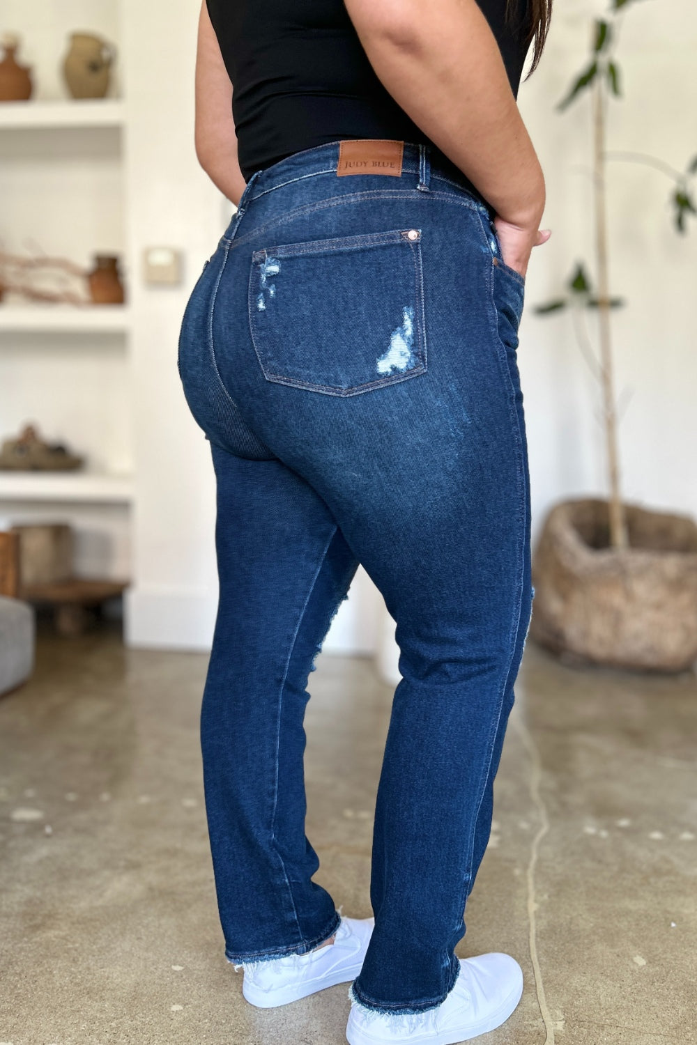 Stacey B's Judy Blue Full Size High Waist Rigid Magic Heavy Destroy Straight Jeans