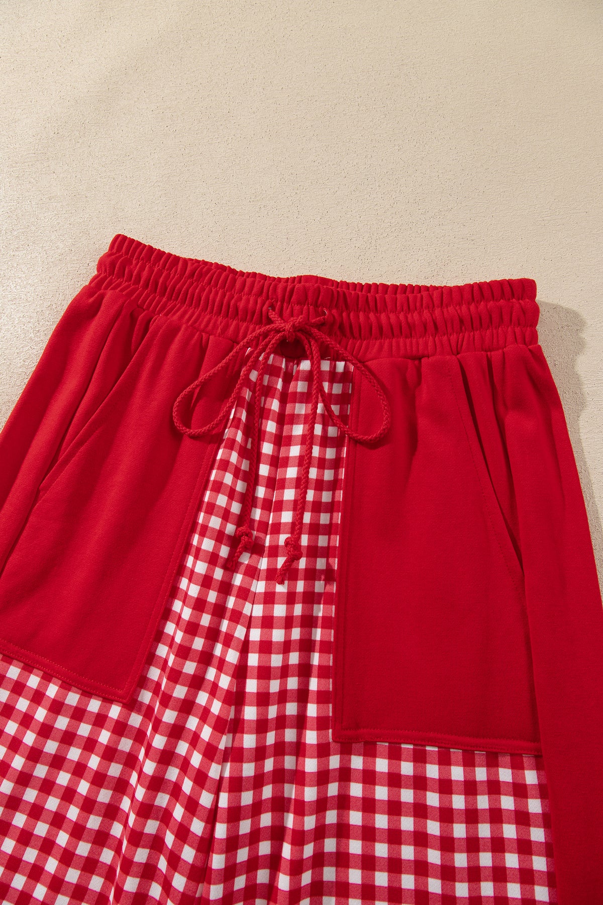 Stacey B's Brown Color Block Plaid Patchwork Long Sleeve Pullover Wide Leg Pant Set