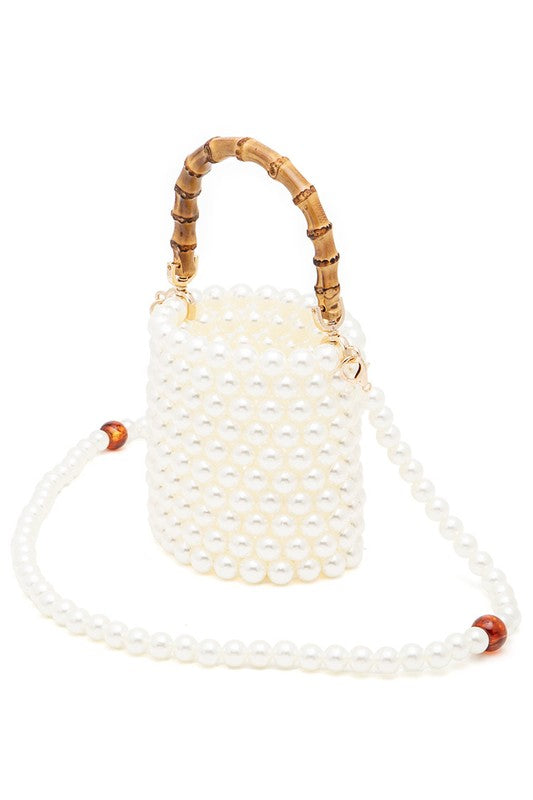 Stacey B's Bamboo Top Handle Beaded Bucket Clutch Bag