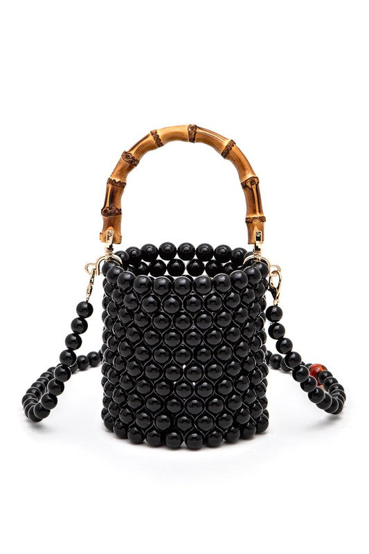 Stacey B's Bamboo Top Handle Beaded Bucket Clutch Bag