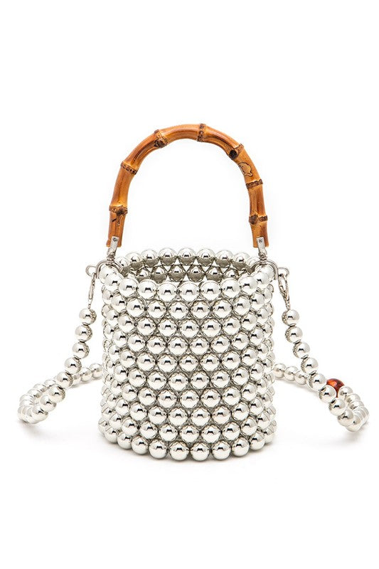 Stacey B's Bamboo Top Handle Beaded Bucket Clutch Bag