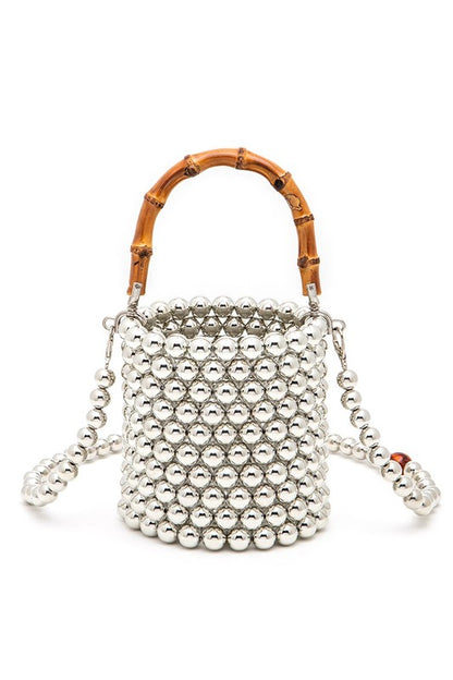 Stacey B's Bamboo Top Handle Beaded Bucket Clutch Bag