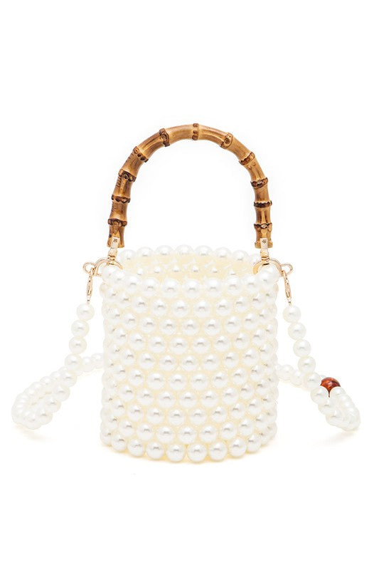 Stacey B's Bamboo Top Handle Beaded Bucket Clutch Bag