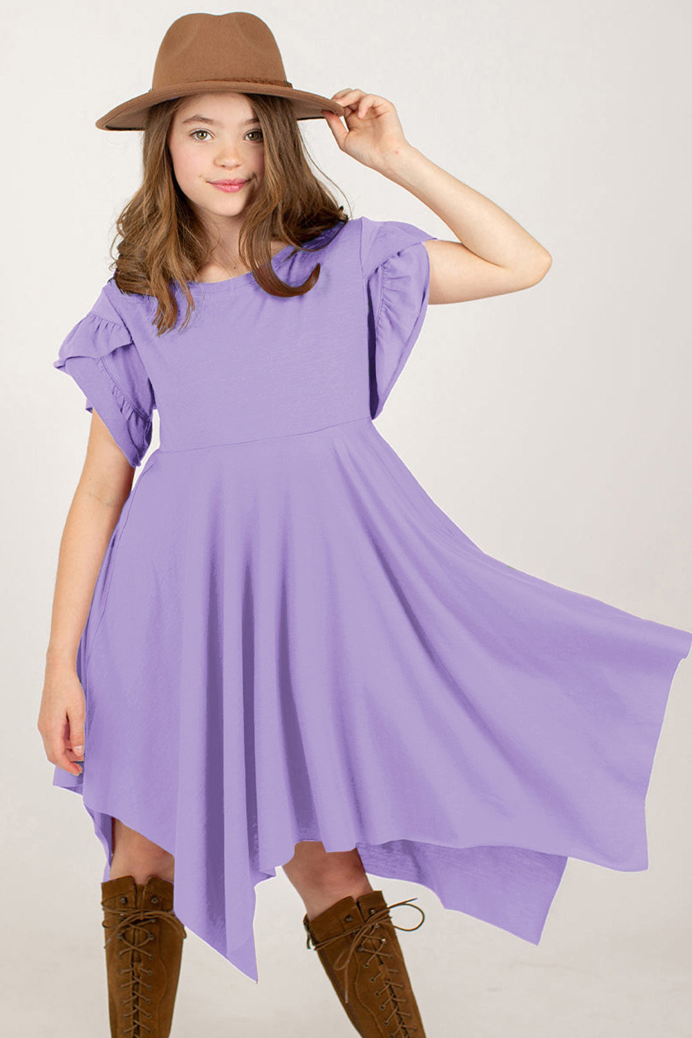 Stacey B's Round Neck Petal Sleeve Dress