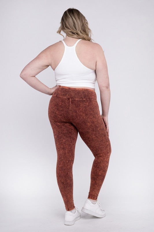 Stacey B's Plus Mineral Washed Wide Waistband Yoga Leggings