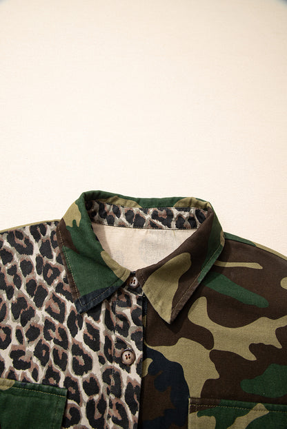 Stacey B's Brown Leopard Camo Patchwork Oversize Shacket