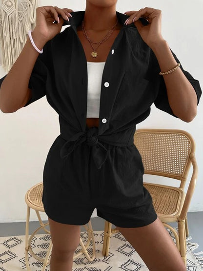 Stacey B's Button Up Short Sleeve Shirt and Shorts Set