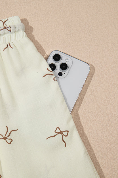 Stacey B's White Bow Print Lace Drawstring Casual Shorts