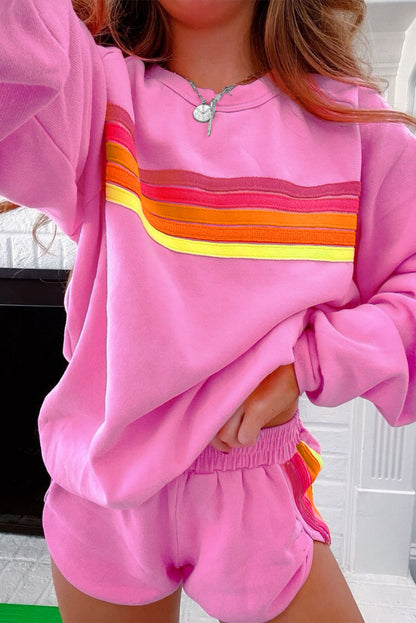 Stacey B's Bonbon Striped Accent Pullover and Shorts Two Piece Casual Set