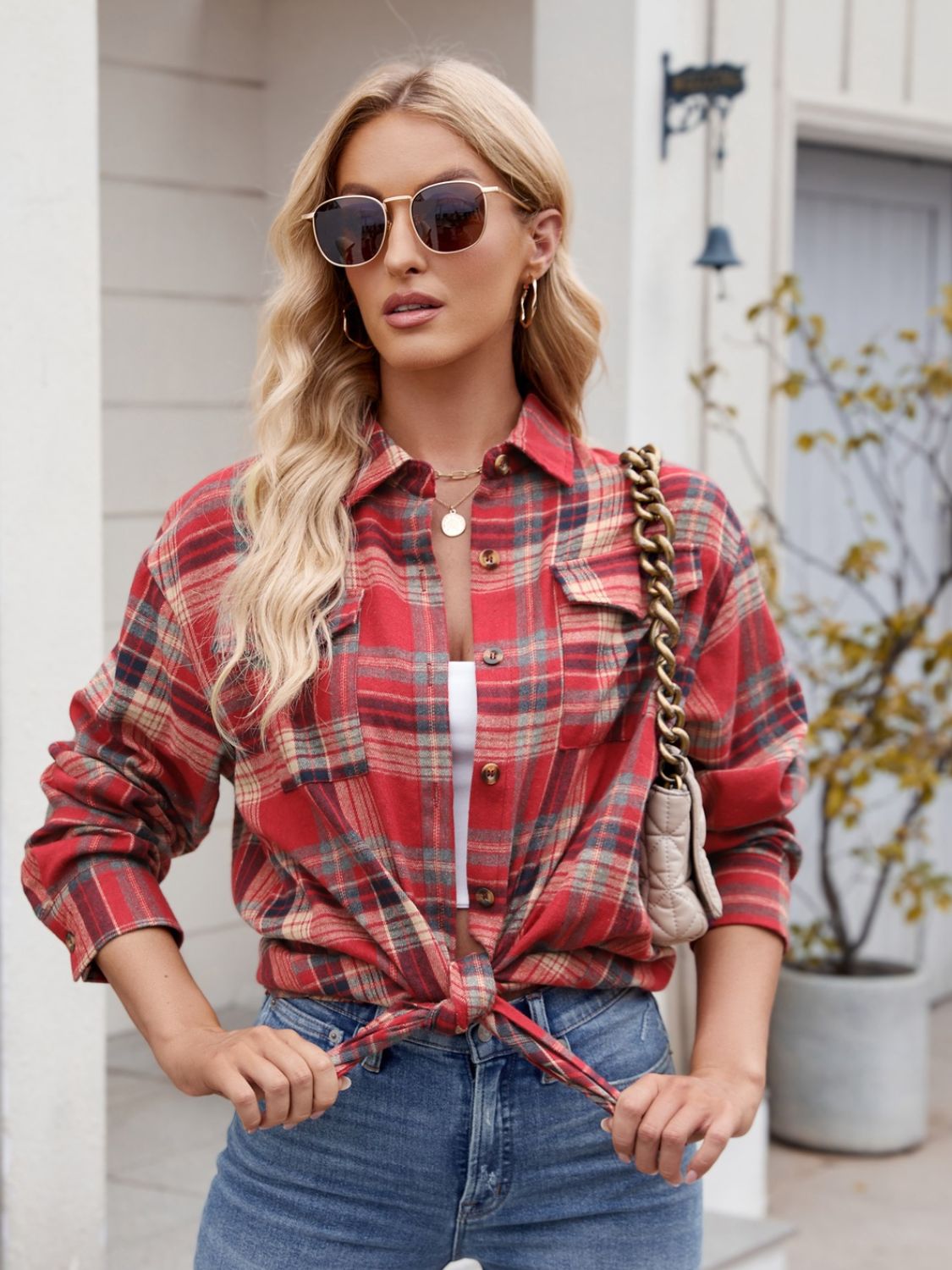 Stacey B's Mandy Plaid Button Up Long Sleeve Shirt