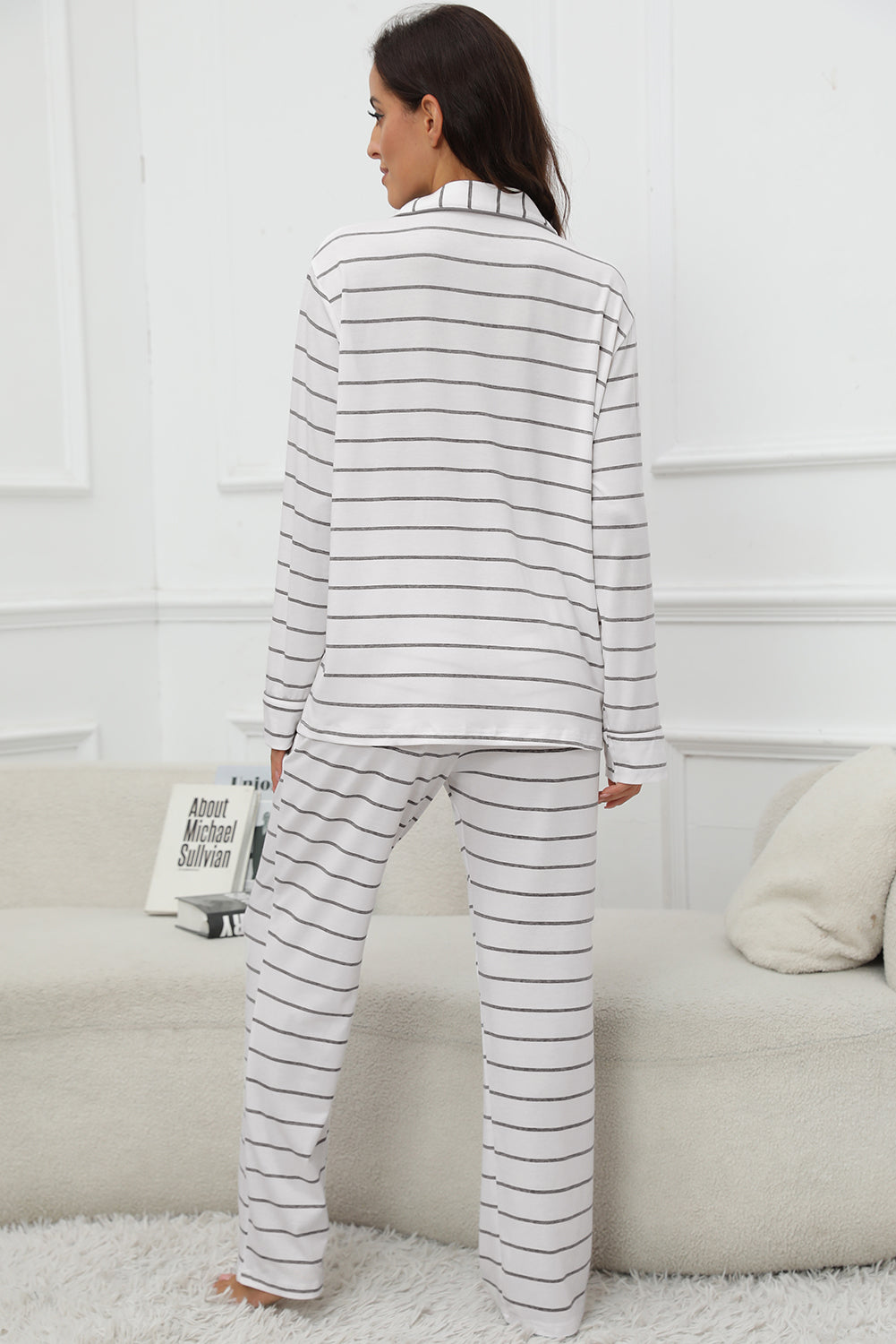 Stacey B's Striped V-Neck Long Sleeve Top and Pants Lounge Set