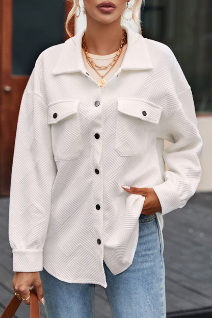 Stacey B's Solid Textured Flap Pocket Buttoned Shacket