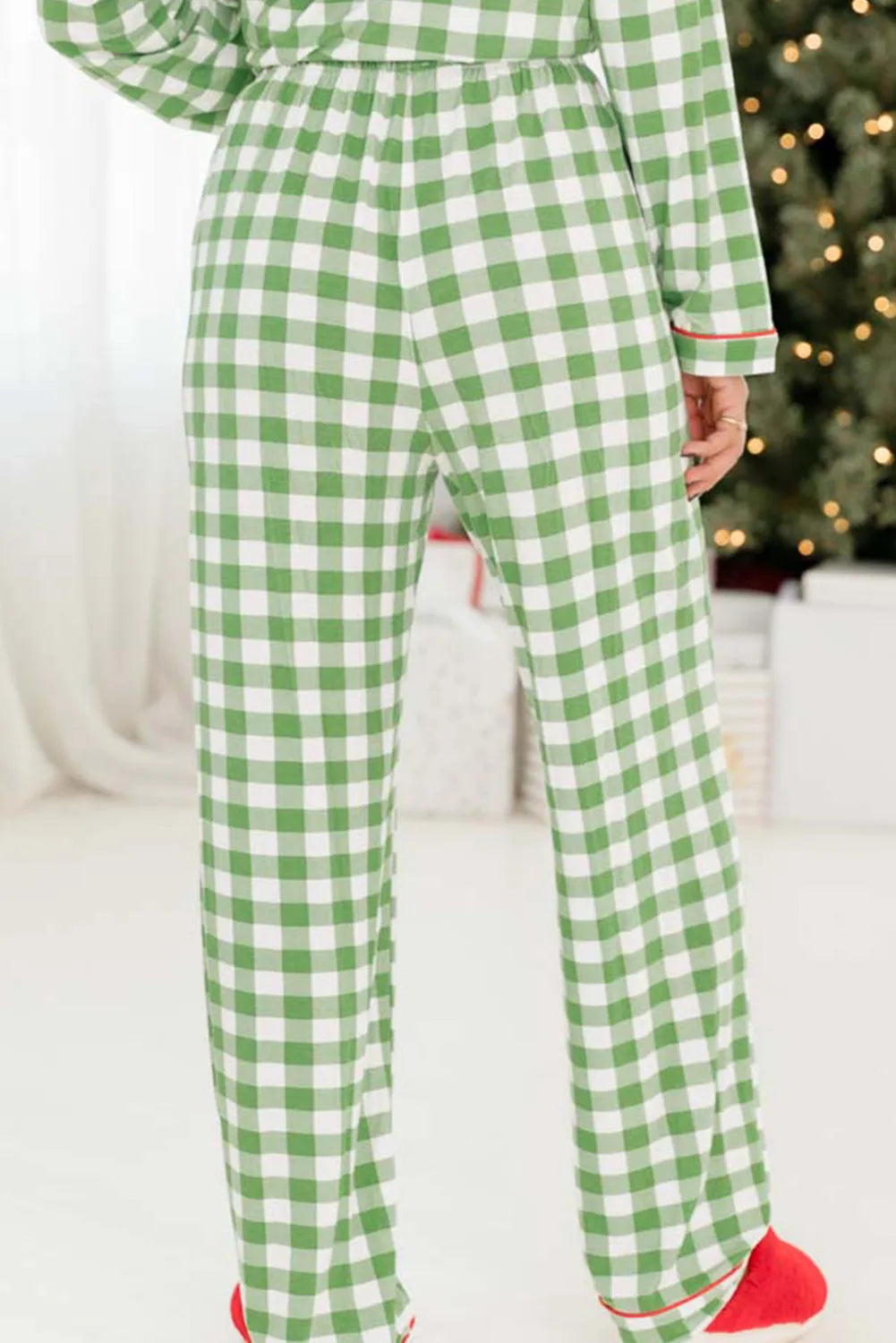 Stacey B's Contrast Piping Plaid Top and Pants Lounge Set