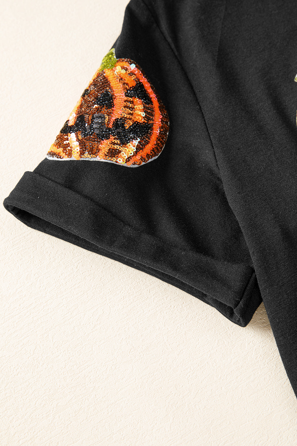 Stacey B's Black Sequin Pumpkin Face Halloween T Shirt